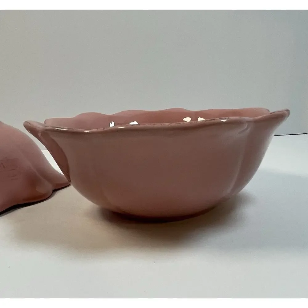 Set Of 2 Pink Vintage Victorian Rose Gibson Bowls With Ruffled Edge 7” Diameter